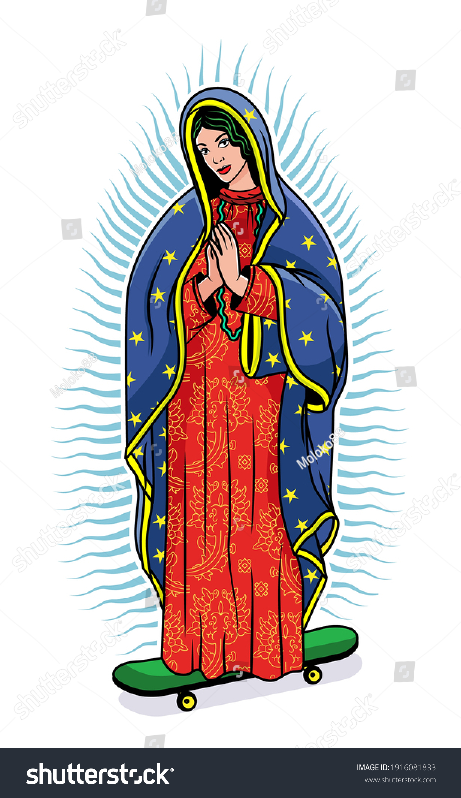 Virgin Guadalupe On Skateboard Virgin Mary Stock Vector (Royalty Free ...