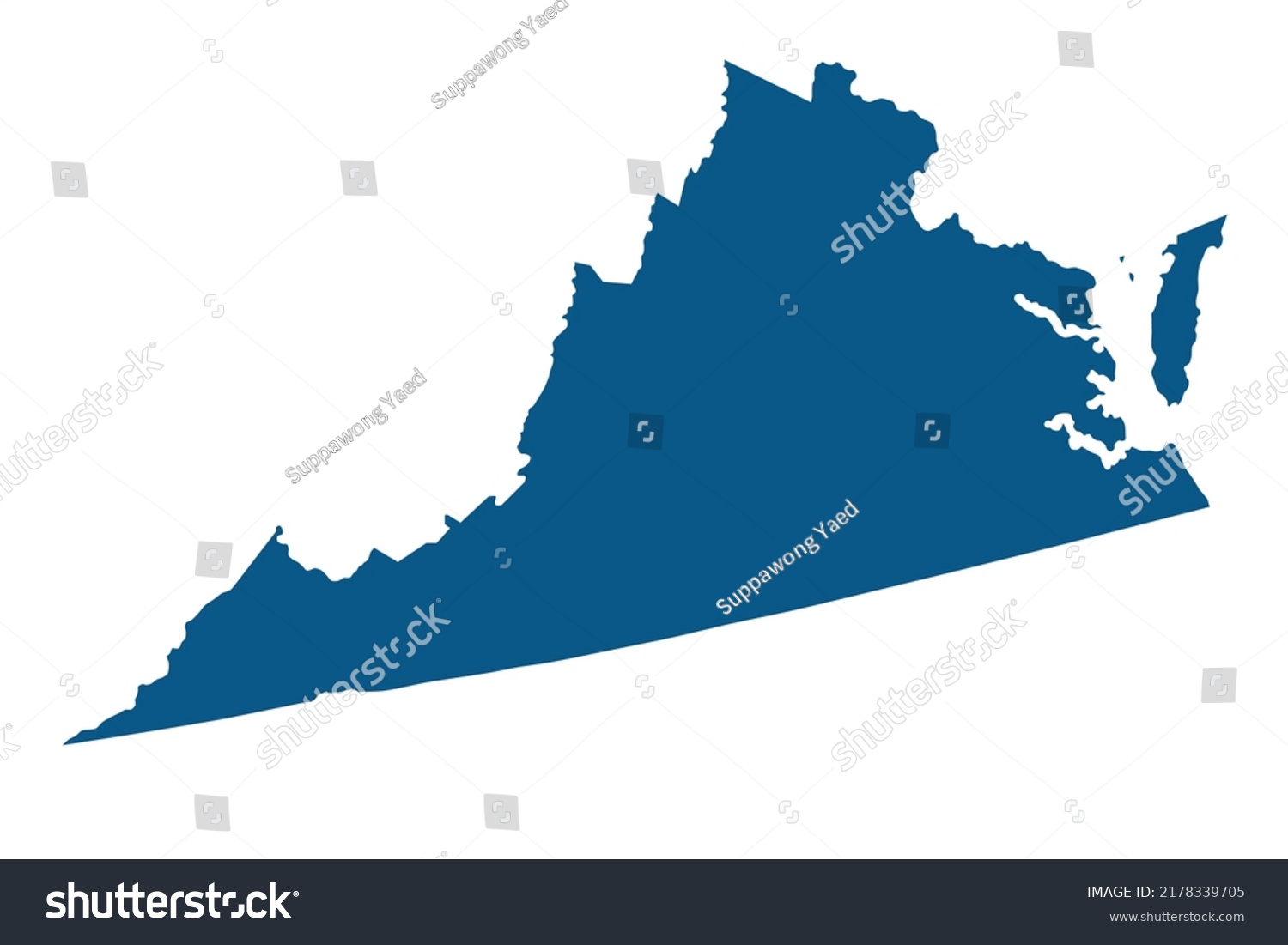 Virginia Map Blue Color On White Stock Vector (Royalty Free) 2178339705 ...