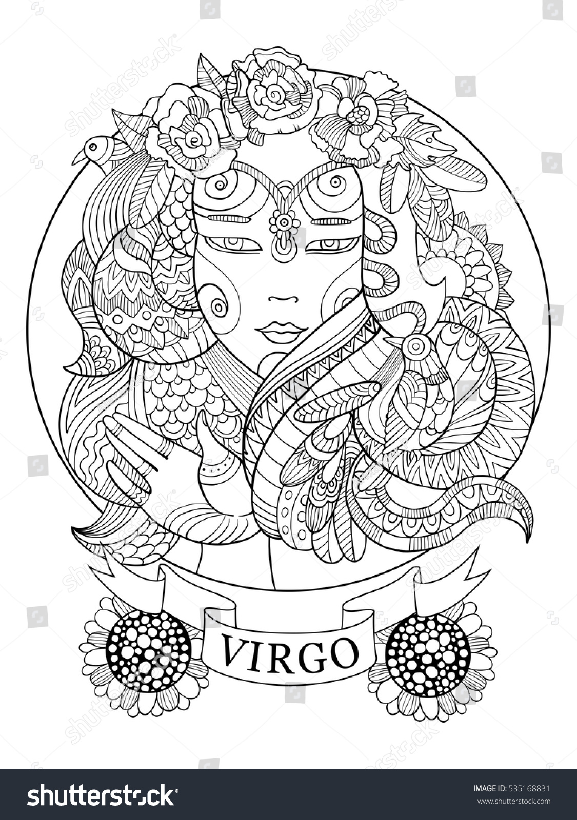 Virgo Zodiac Sign Coloring Book Adults Stock Vector (royalty Free 