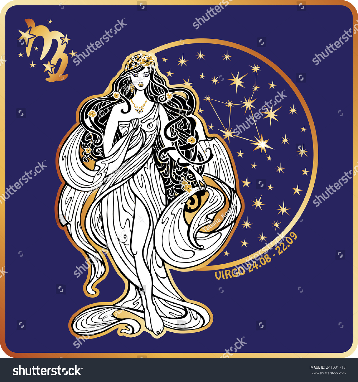 Virgo Zodiac Sign Lovely Female Greek Stock Vector 241031713 - Shutterstock