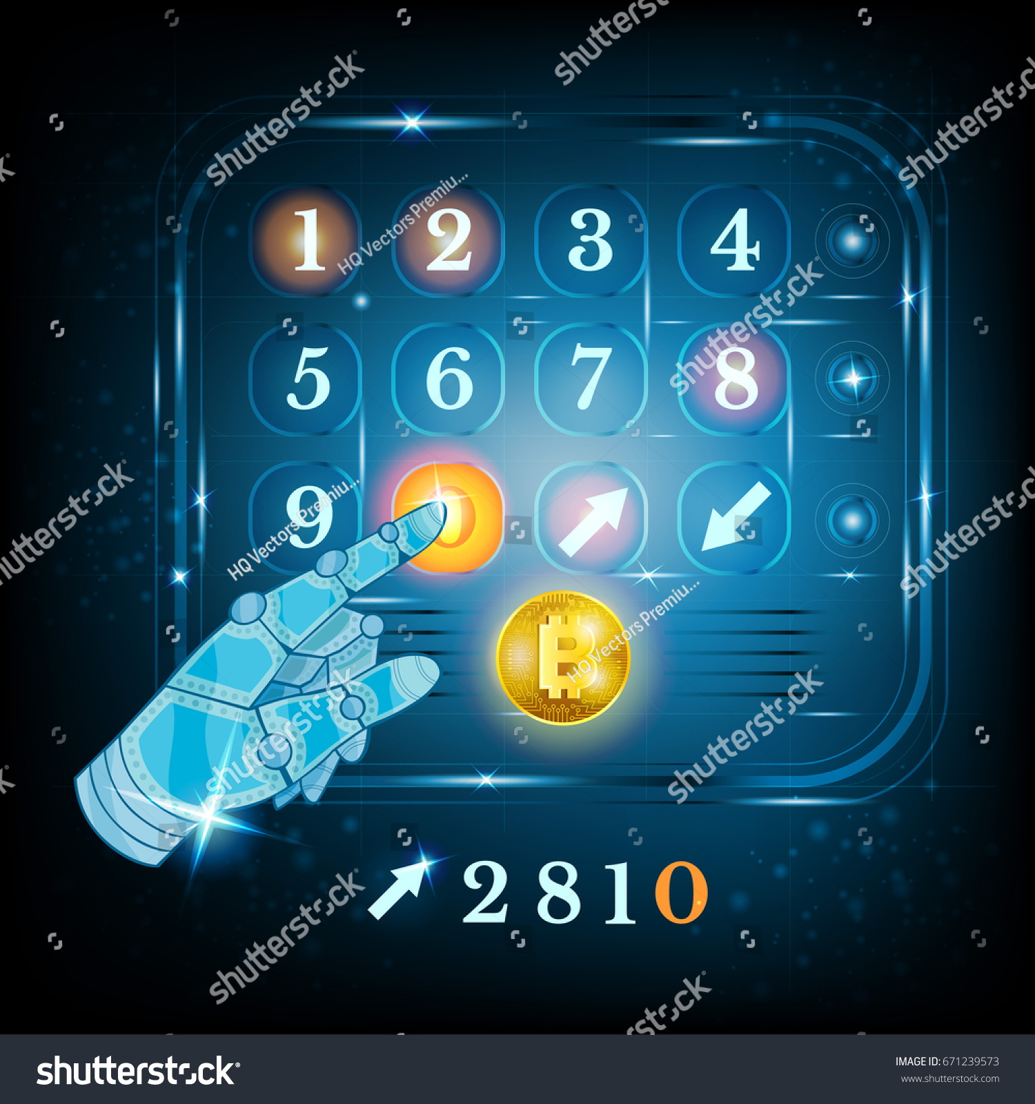 SVG of Virtual keyboard or keypad for bit coin rates with hand pointer svg