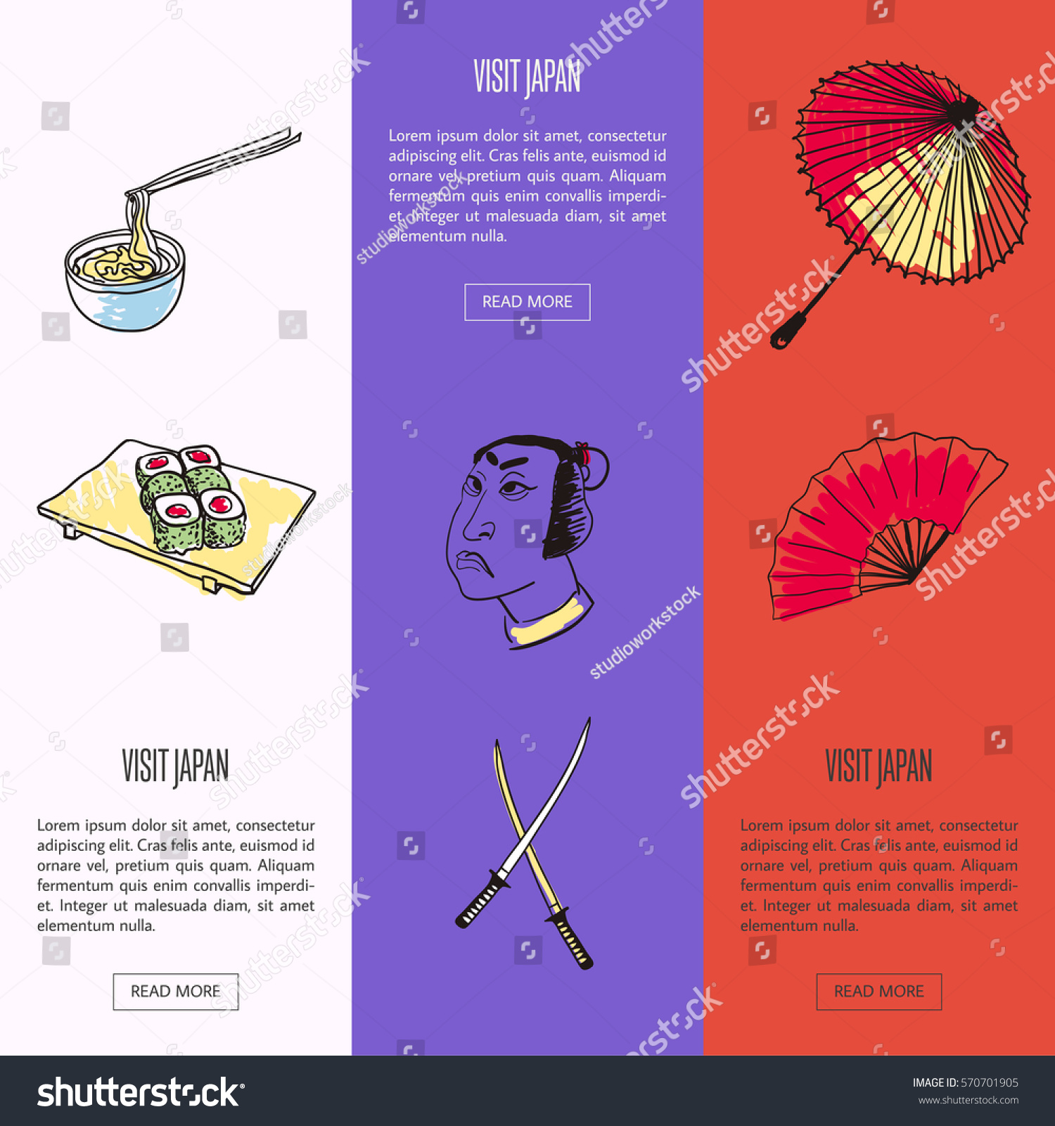 Visit Japan Vertical Web Banners Noodles With Bamboo Sticks Samurai Swords Hand Visit Japan Vertical Web Banners Noodles With Bamboo Sticks Samurai Swords Hand