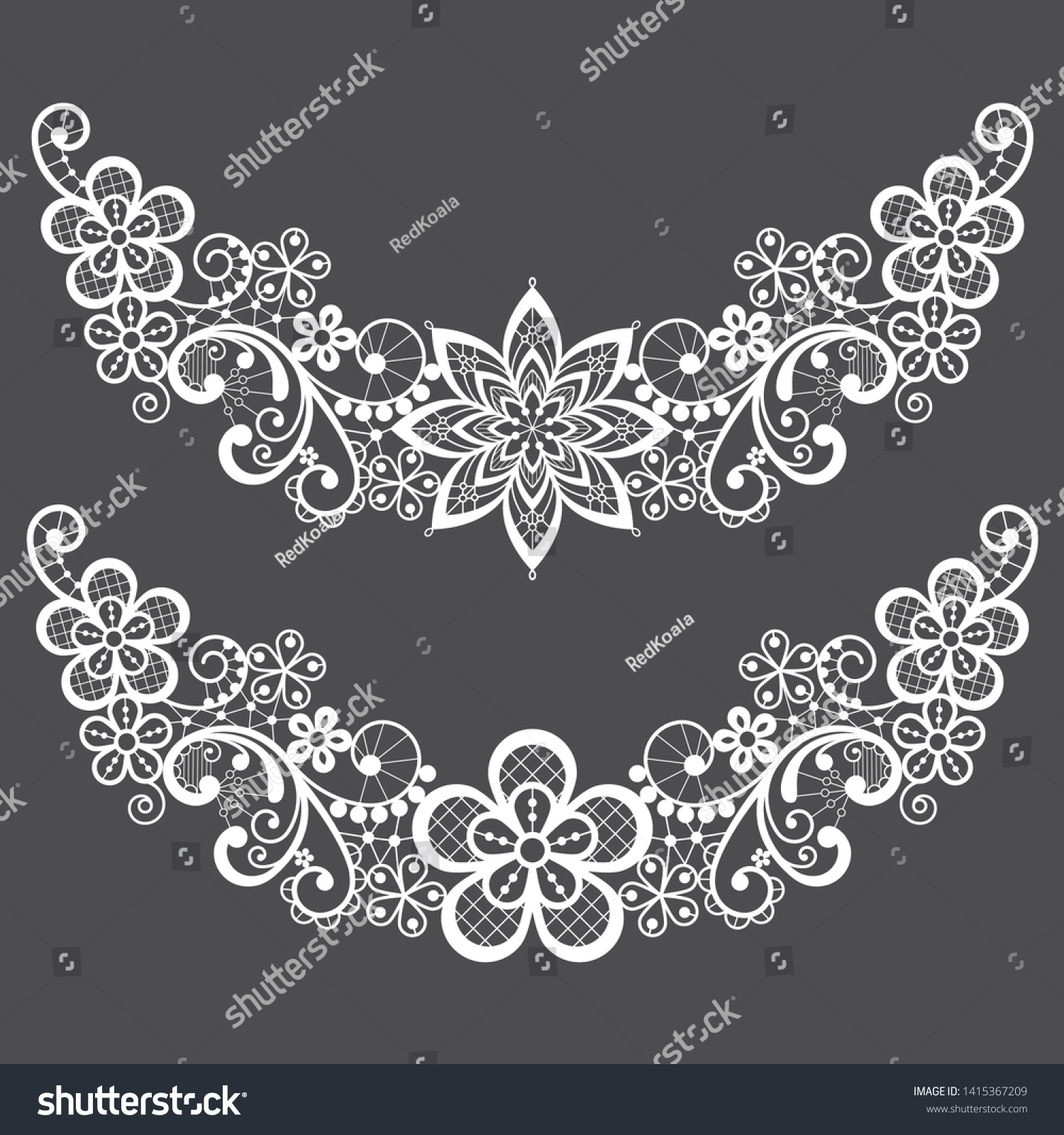 SVG of Vitnahe lace half wreath single vector pattern set - floral lace design collection, retro openwork background. Retro detailed ornaments - wedding or Valentine's Day lace decorations, greeting card svg