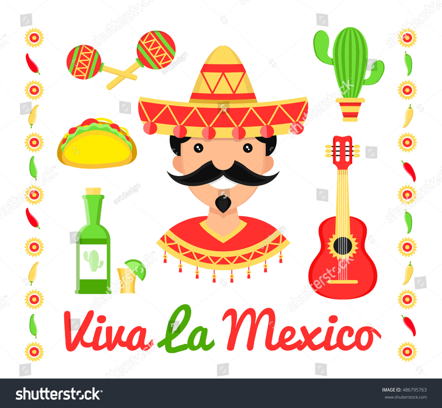 Viva La Mexico Illustration Flat Icon Stock Vector Royalty Free