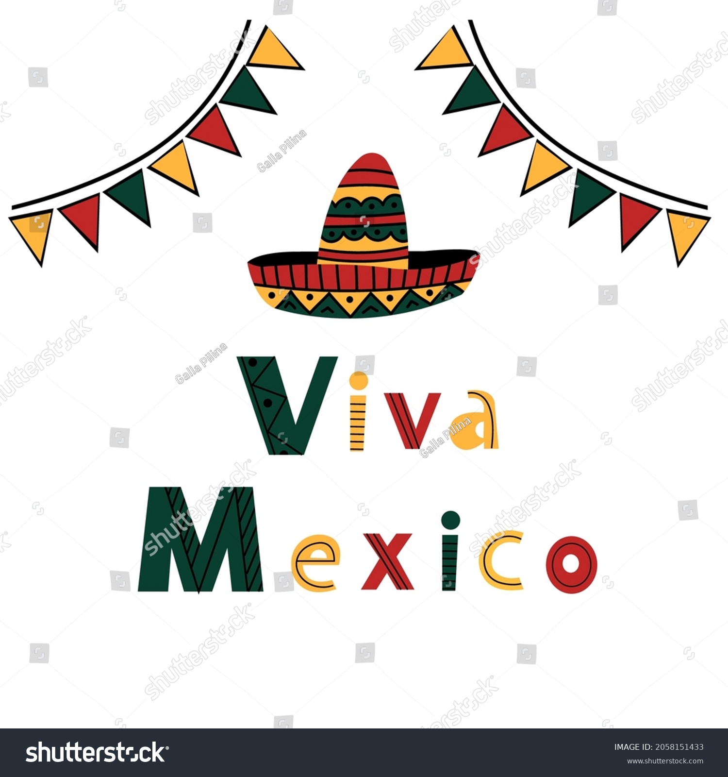 Viva Mexico Handwritten Lettering Doodle Sombrero Stock Vector (Royalty ...