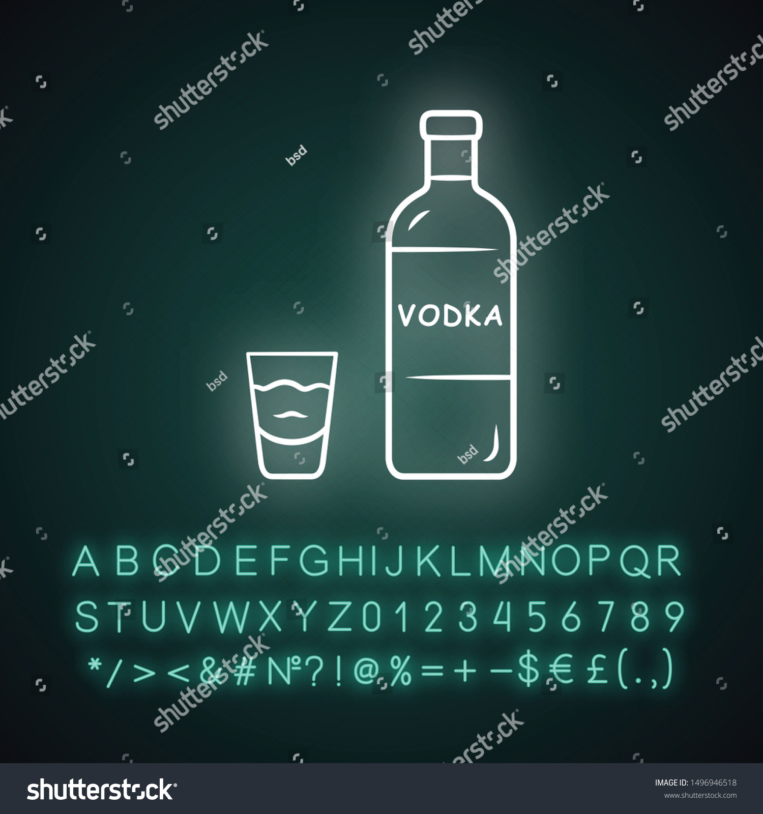 Vodka Neon Light Icon Bottle Shot Stock Vector Royalty Free 1496946518