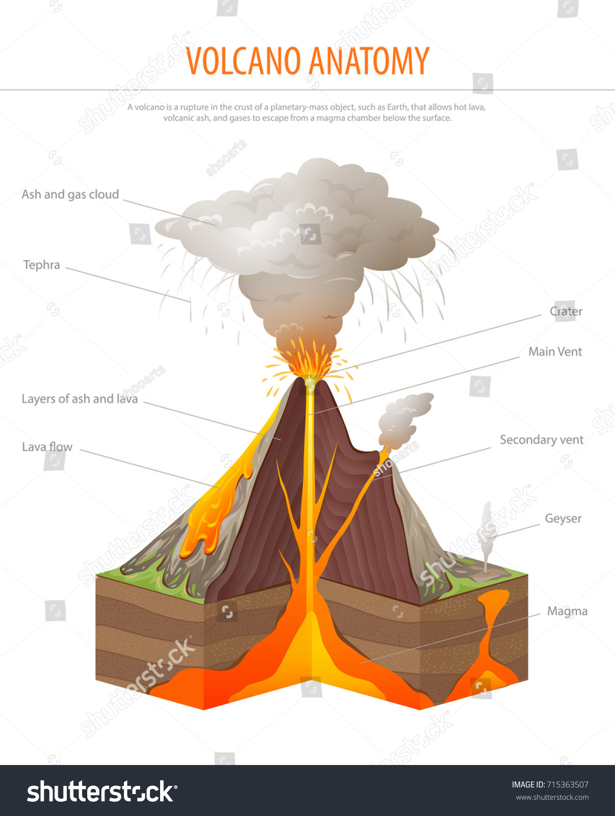 Volcano Cross Section Education Poster Vector Stock Vector 715363507 ...