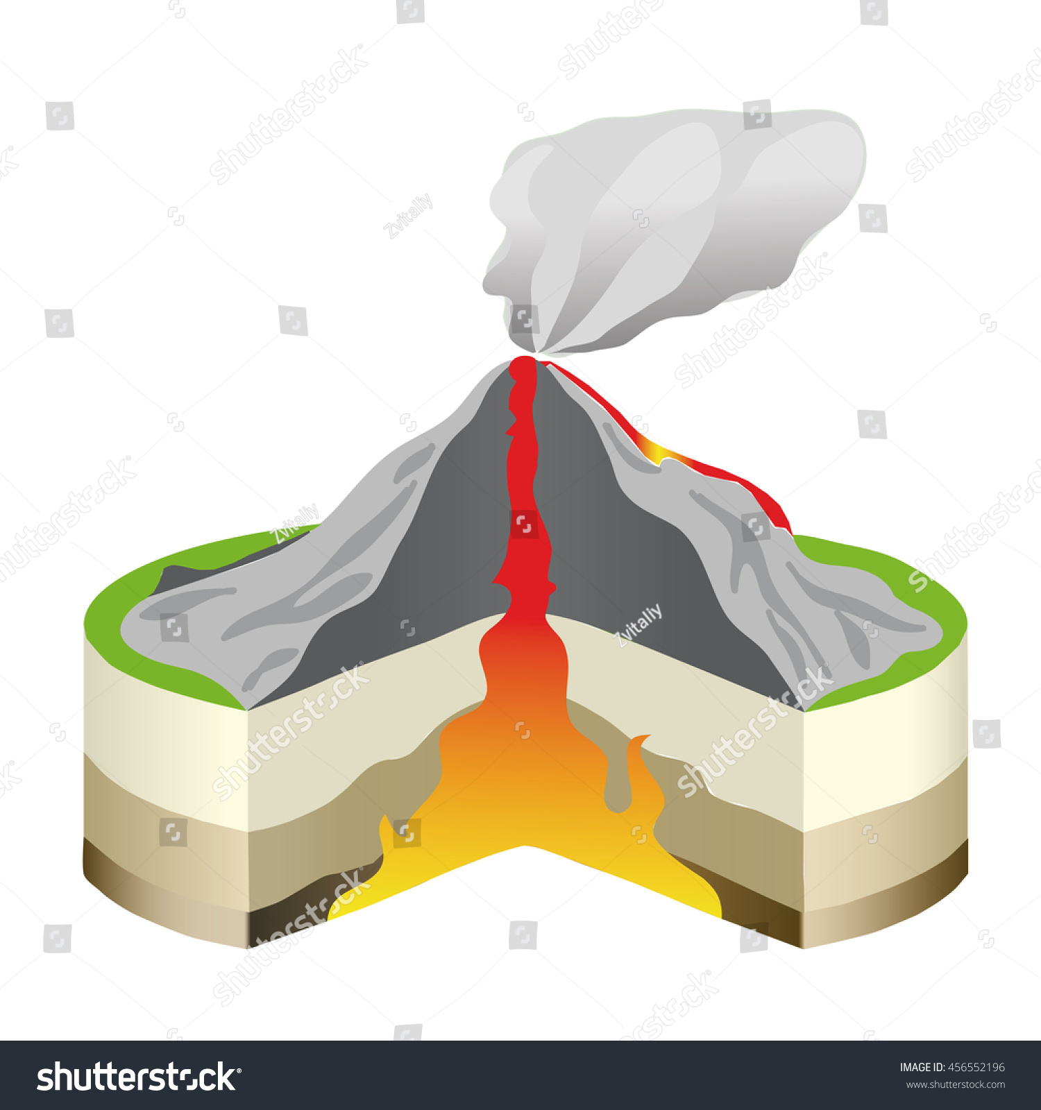 Volcano Eruption Cross Section Isolated Vector Stock Vector (Royalty ...