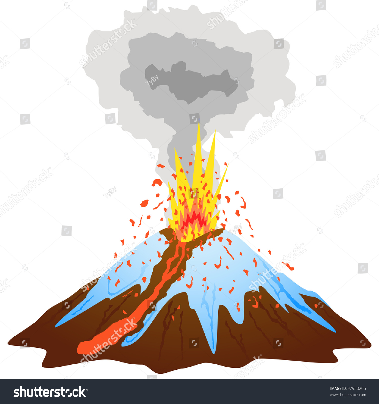 Volcano Mountain Peak Covered Snow Exploding Stock Vector 97950206 ...