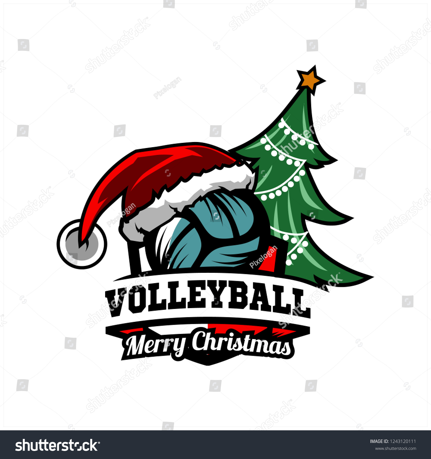 Logo del Voleibol de Navidad vector de stock (libre de regal??as