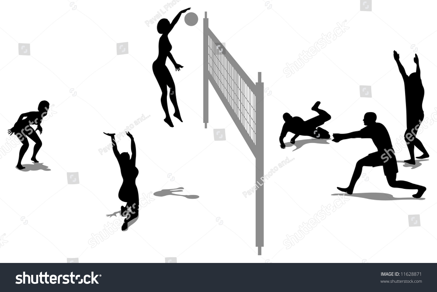 Volleyball Game Silhouette Vector - 11628871 : Shutterstock