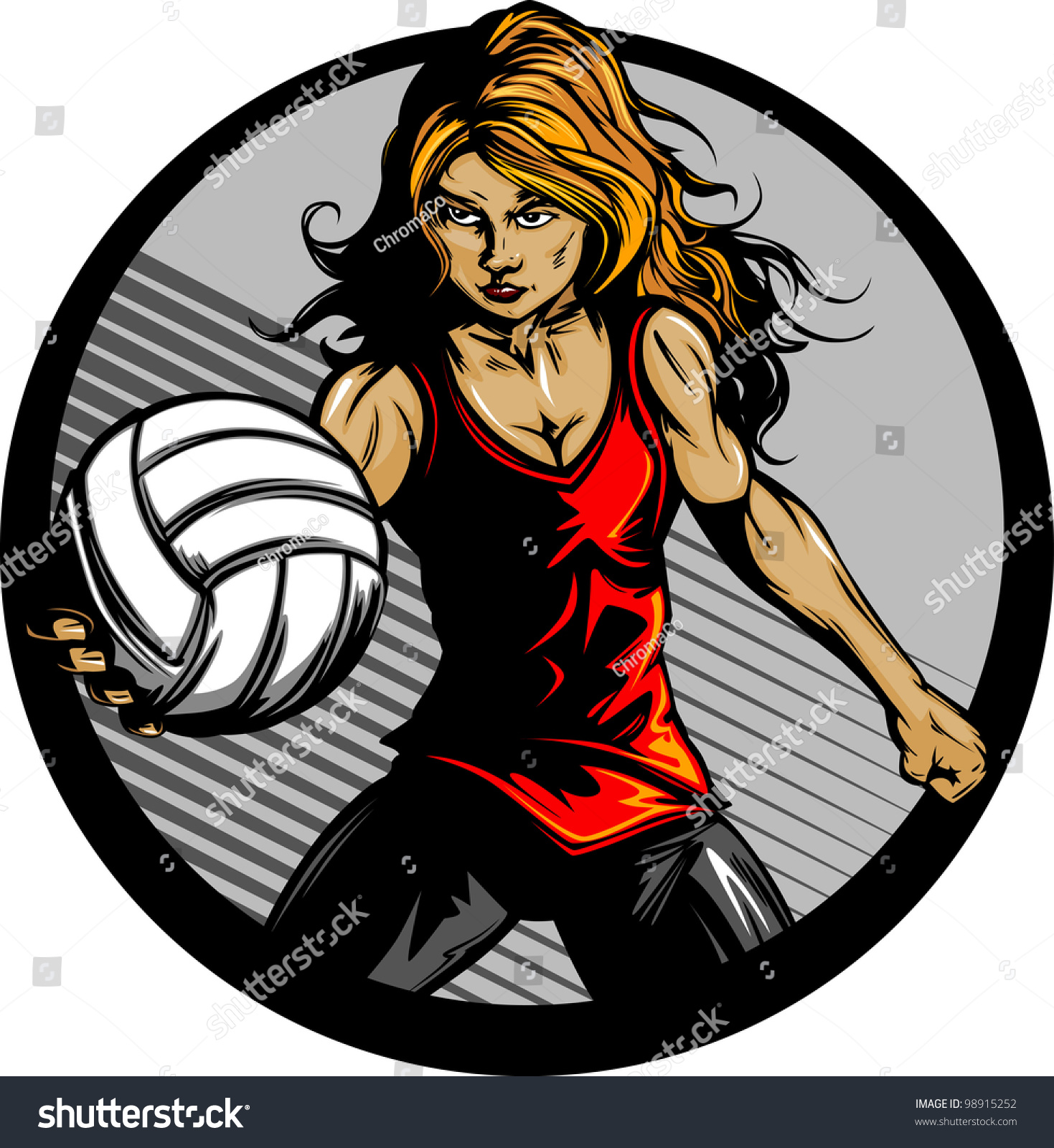 Volleyball Sport Girl And Ball Cartoon Vector Illustration - 98915252 ...