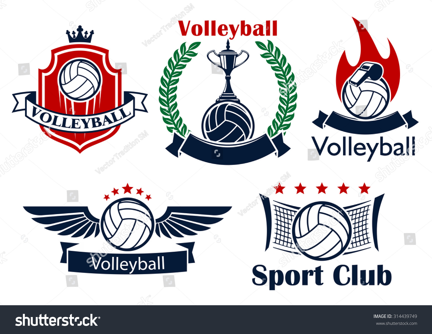 Volleyball Sporting Club Team Emblems Volleyball Stock Vector 314439749 ...