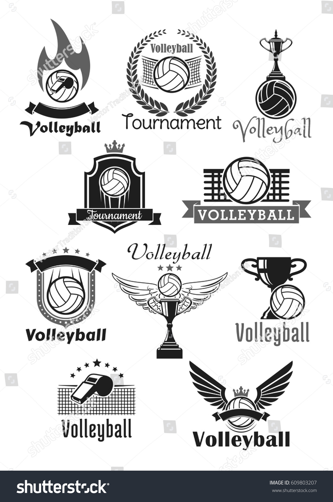 Volleyball Tournament Awards Sport Club Symbols Stock Vector (Royalty ...