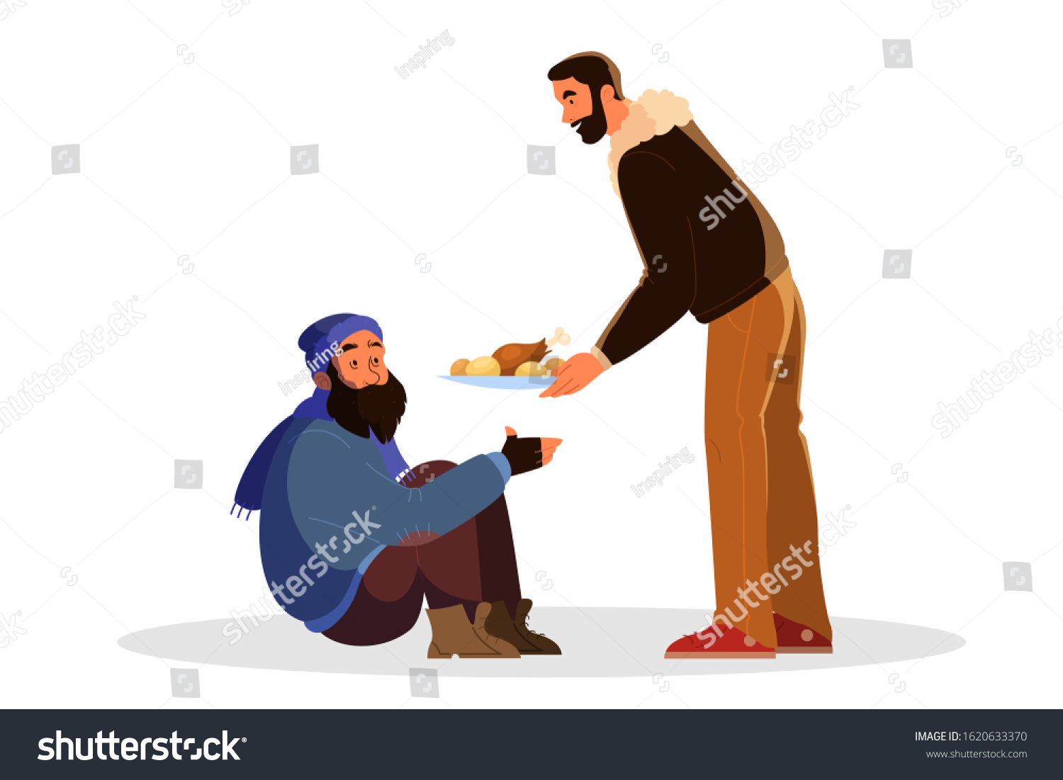 SVG of Volunteer help people idea. Charity community support homeless people, donate clothes, give a food. Idea of care and humanity. Vector illustration in cartoon style svg