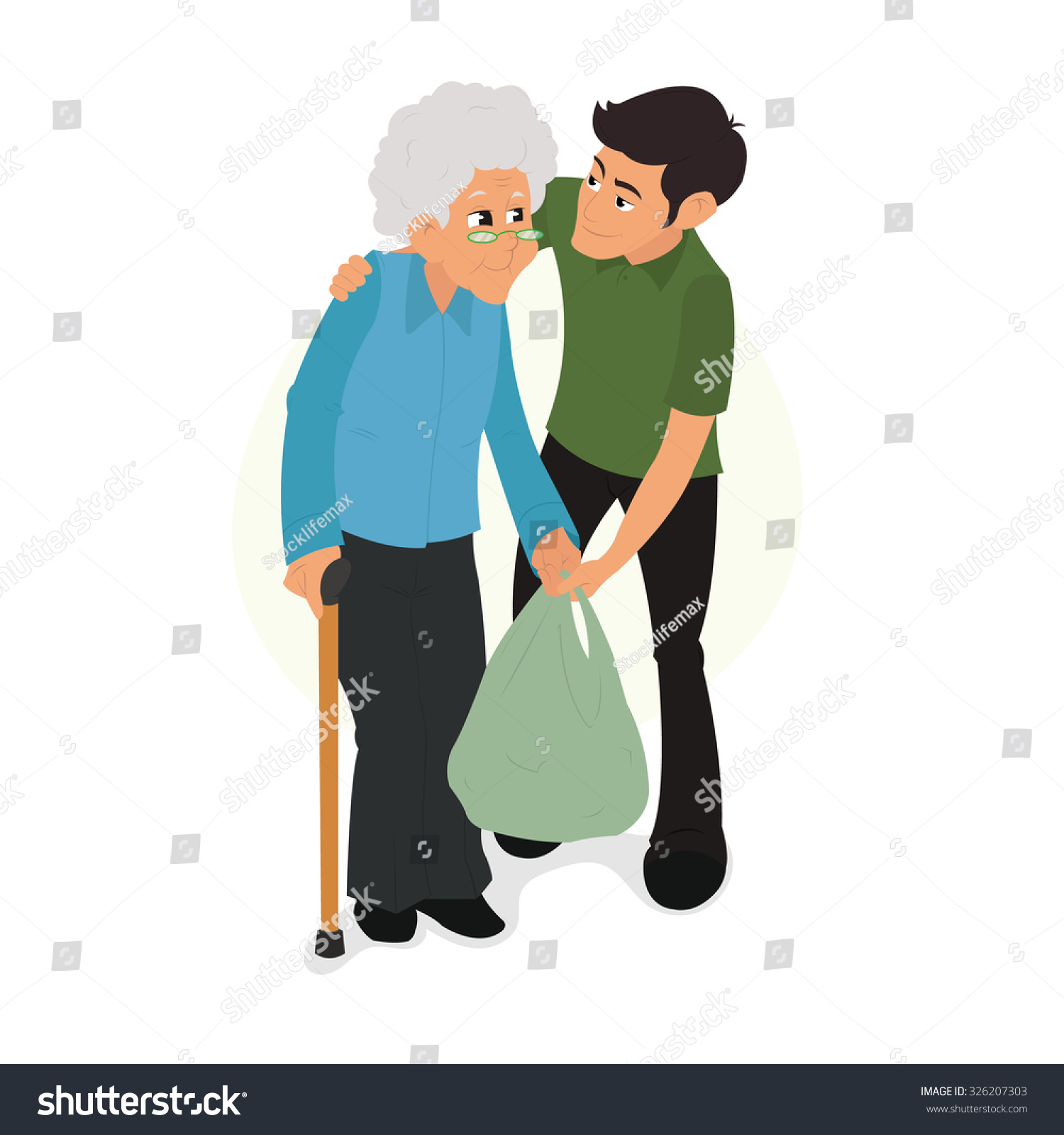 Volunteer Helping Her Grandmother Deliver Bag Stock Vector Royalty Free 326207303