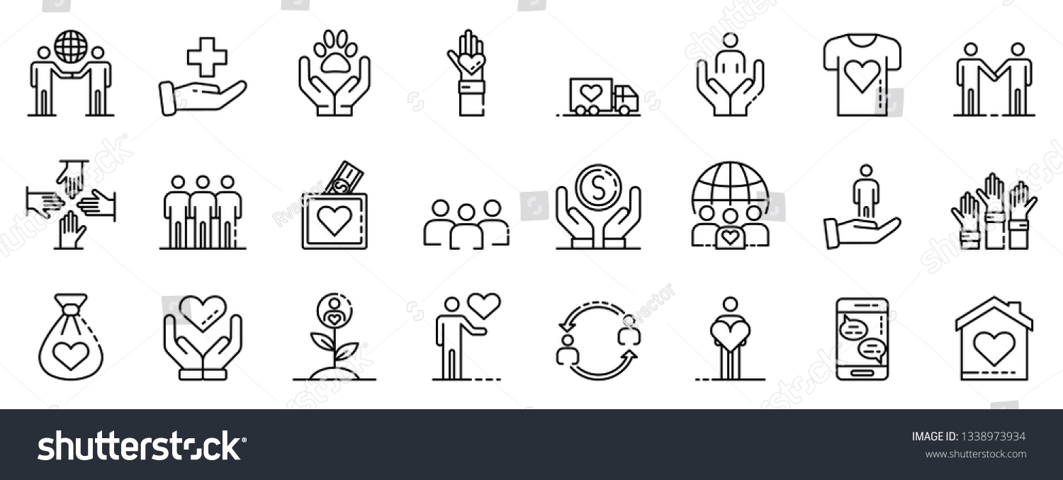SVG of Volunteering icons set. Outline set of volunteering vector icons for web design isolated on white background svg