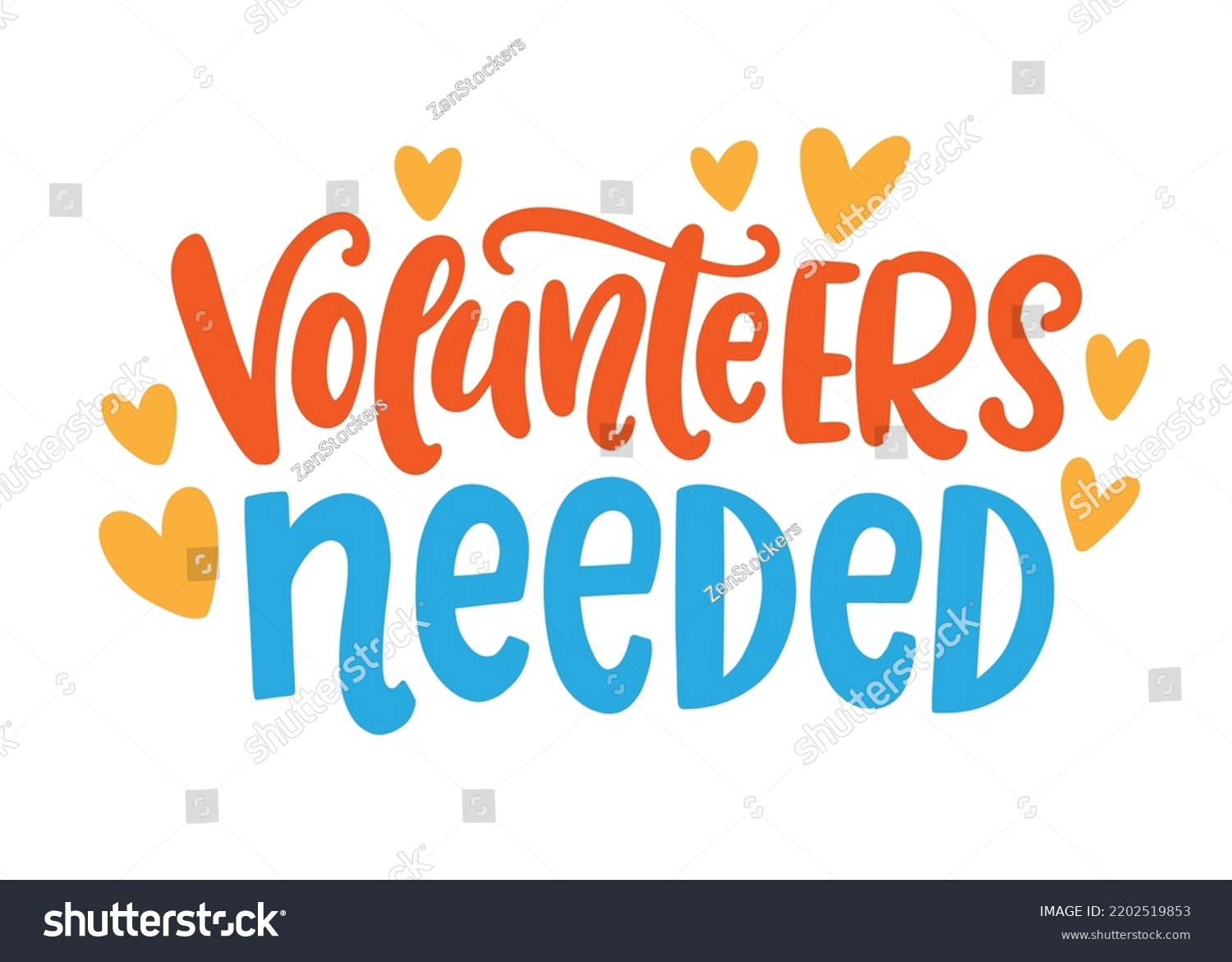SVG of Volunteers Needed. Vector Hand Written Lettering Background. Volunteering service sign. Modern calligraphy, isolated on white svg