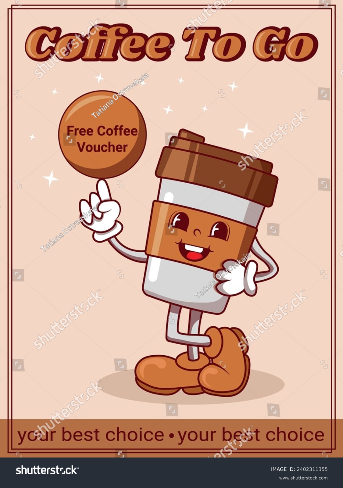 SVG of Voucher, coupon, for free coffee. your best choice. Groovy style svg