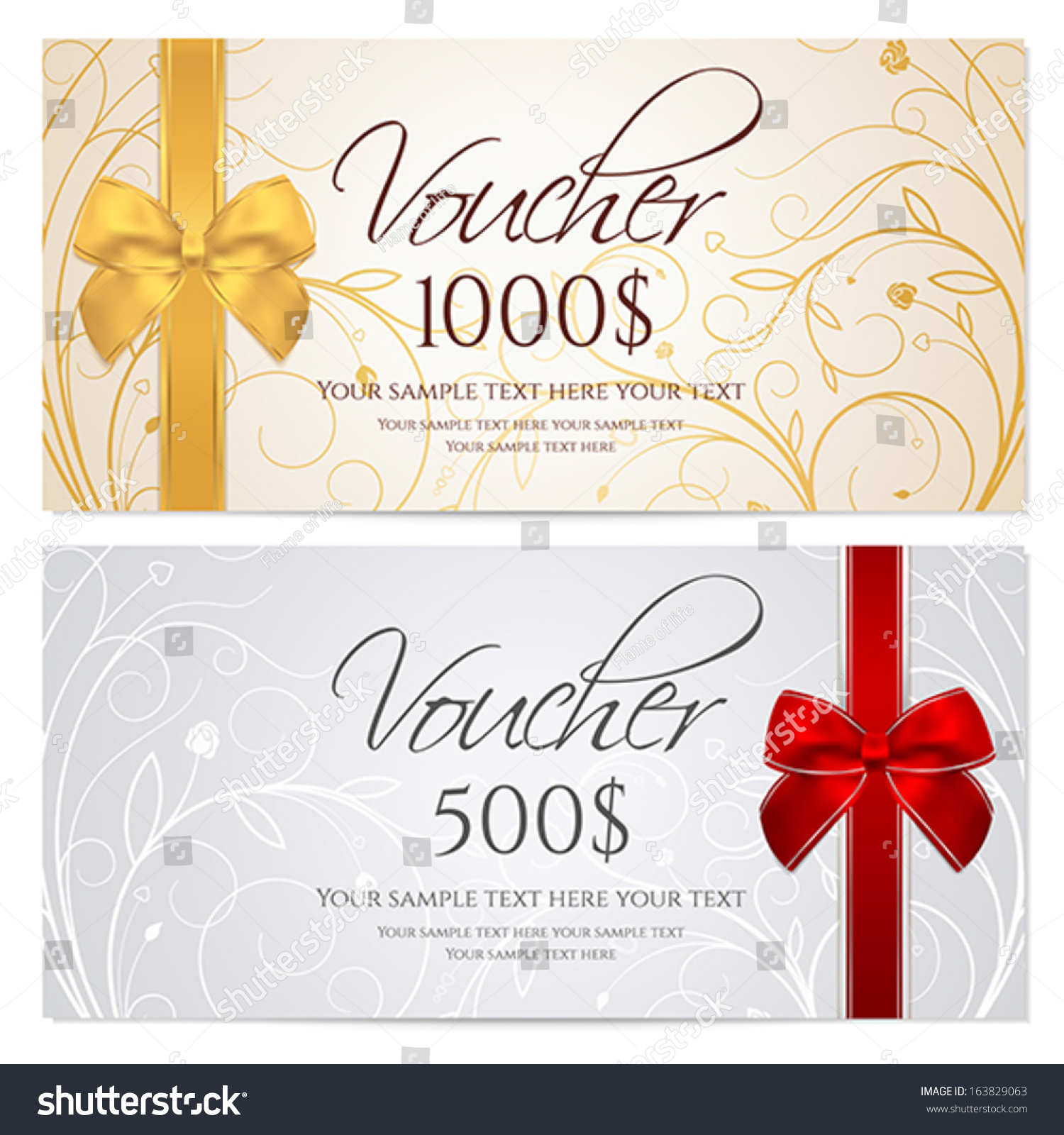 Voucher Gift Certificate Coupon Template Floral Stock Vector For Scroll Certificate Templates