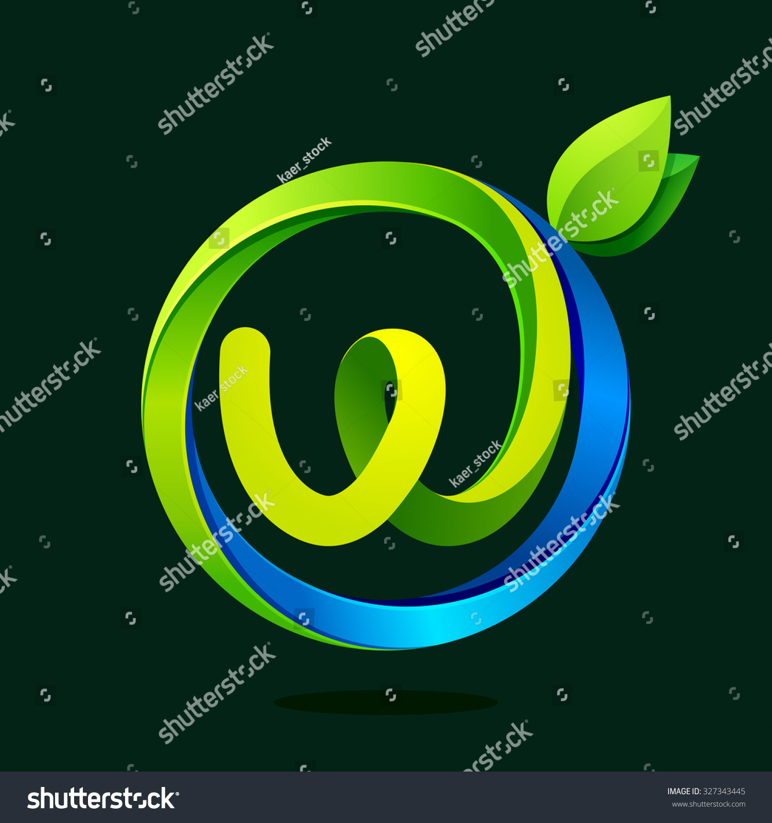 W Letter Green Leaves Water Waves Stock Vector (Royalty Free) 327343445