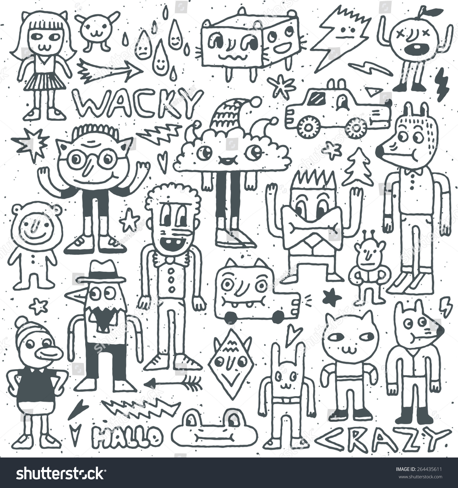 Wacky Crazy Doodles Set 4. Vector Illustration. Hand Drawn. - 264435611 ...