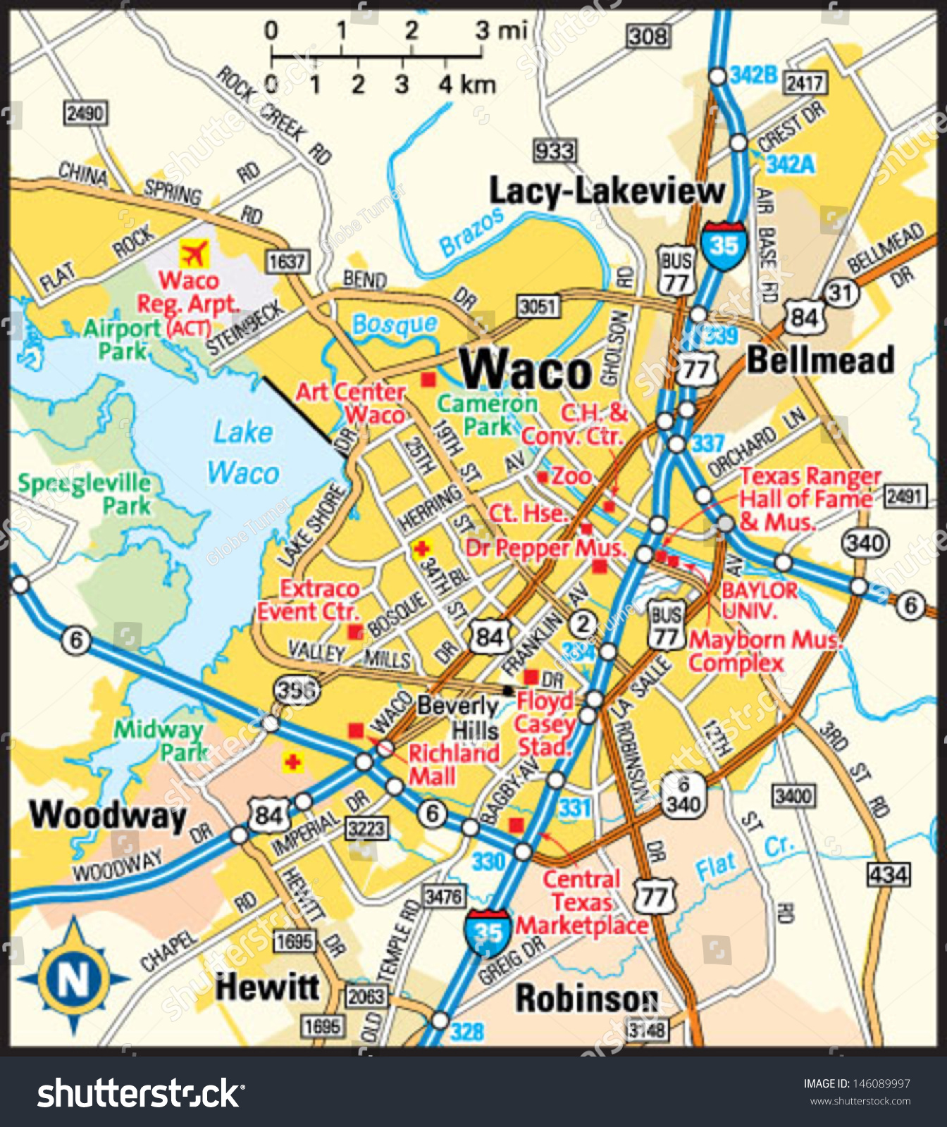 Waco Texas Area Map Stock Vector Royalty Free 146089997