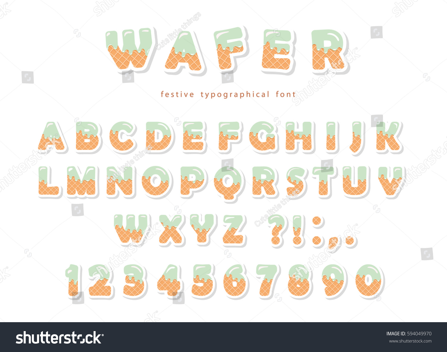 Wafer Font Cute Sweet Letters Numbers Stock Vector Royalty Free