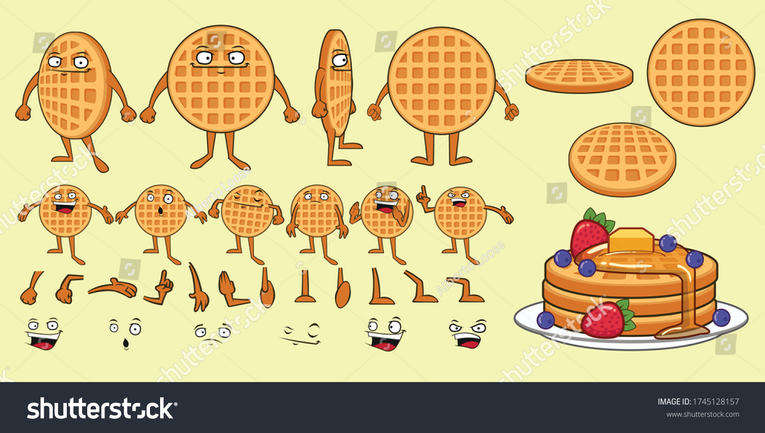 Waffle Cartoon Character Set Eyes Arms Stock Vector Royalty Free