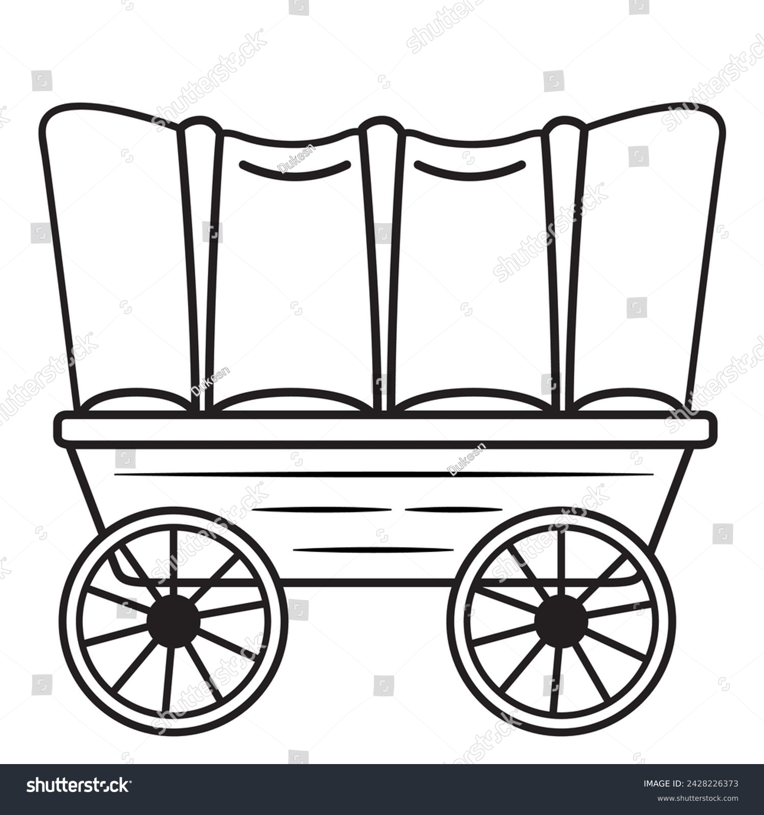 SVG of Wagon wild west.Pioneer covered wagon. Wood covered wagon.Freight moving carriage.Doodle sketch style. Outline vector illustration. svg