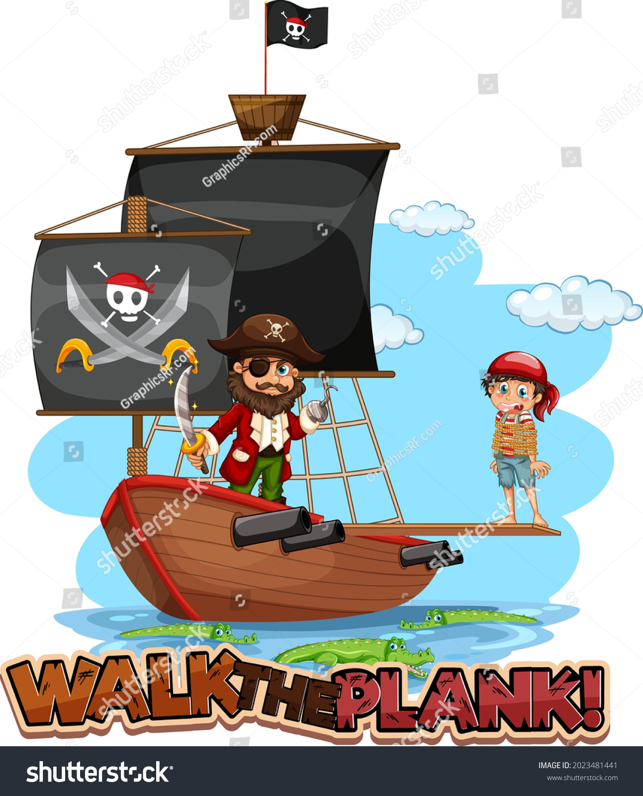 Walk Plank Font Banner Pirate Cartoon Stock Vector (Royalty Free ...