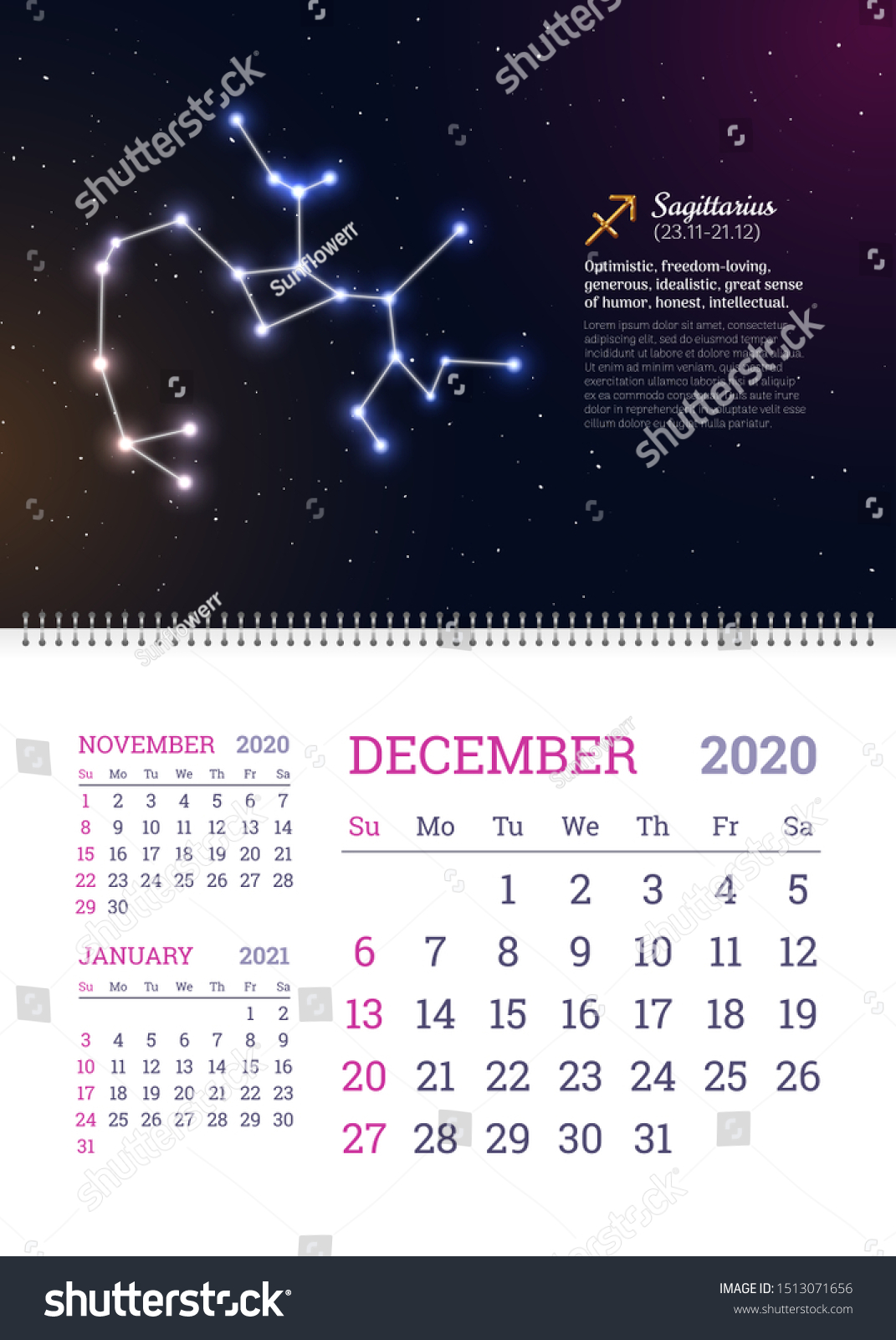 Wall Calendar December Year Sagittarius Stock Vector Royalty Free