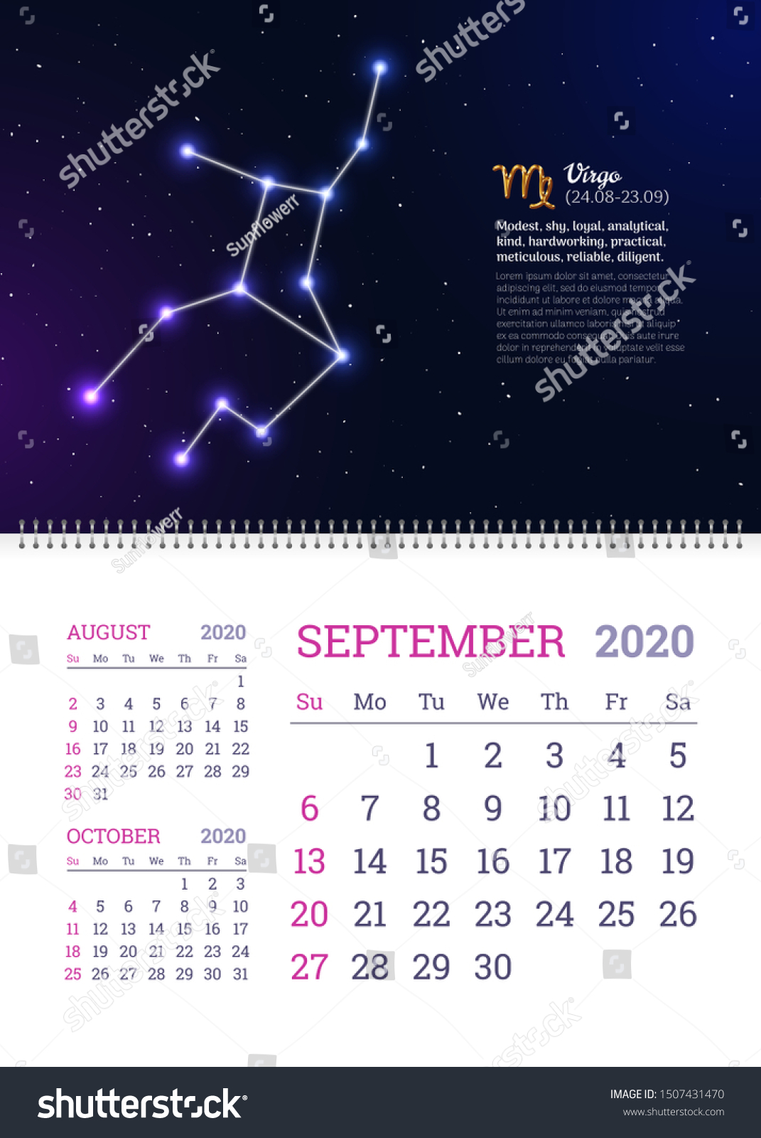 Wall Calendar September Year Virgo Image Vectorielle De Stock Libre De Droits