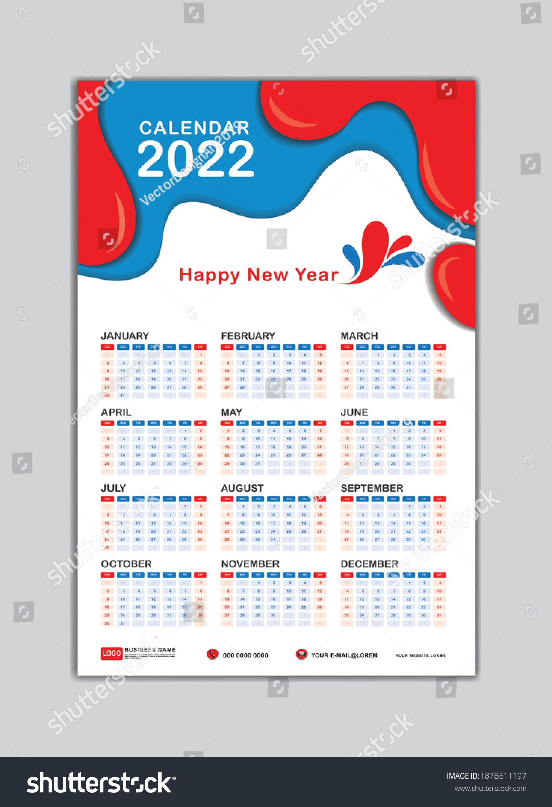 Wall Calendar 2022 Template Week Starts Stock Vector Royalty Free 1878611197 Shutterstock 6582