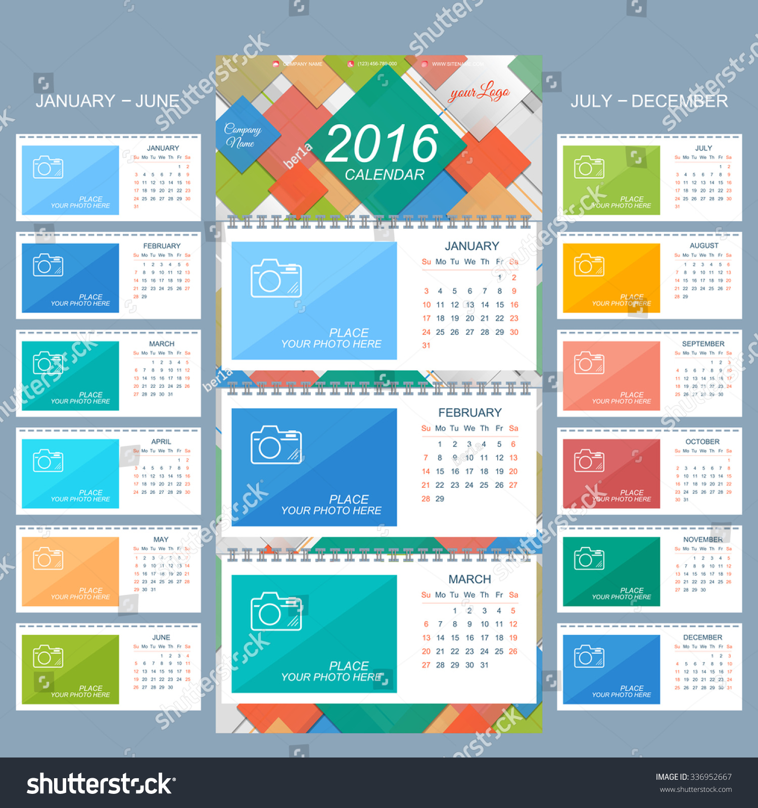 Wall Calendar 2016 Years Vector Design Template With Place For Your