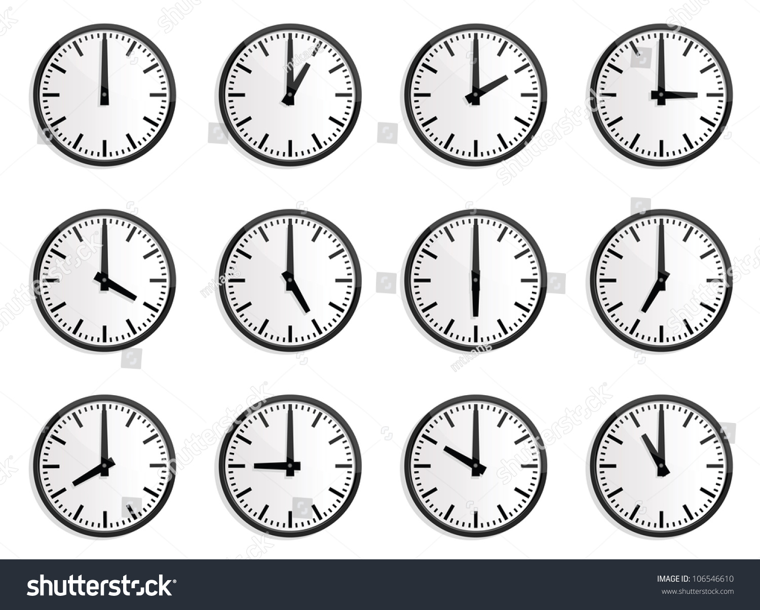 Wall Clock Every Hours Indicate World Stock Vector (Royalty Free) 106546610