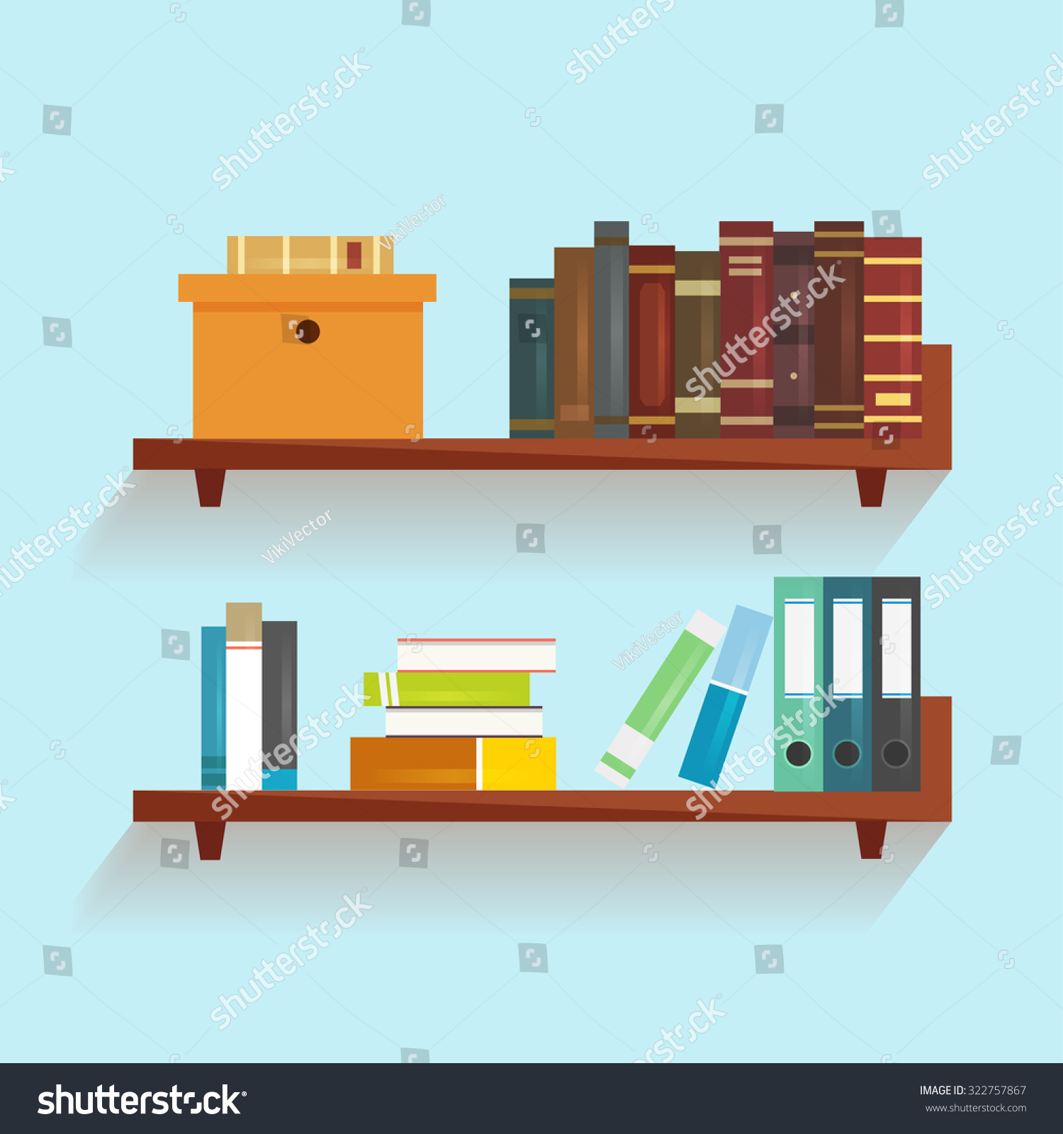 Wallmounted Wooden Shelves Books Vector Illustration Stock Vector