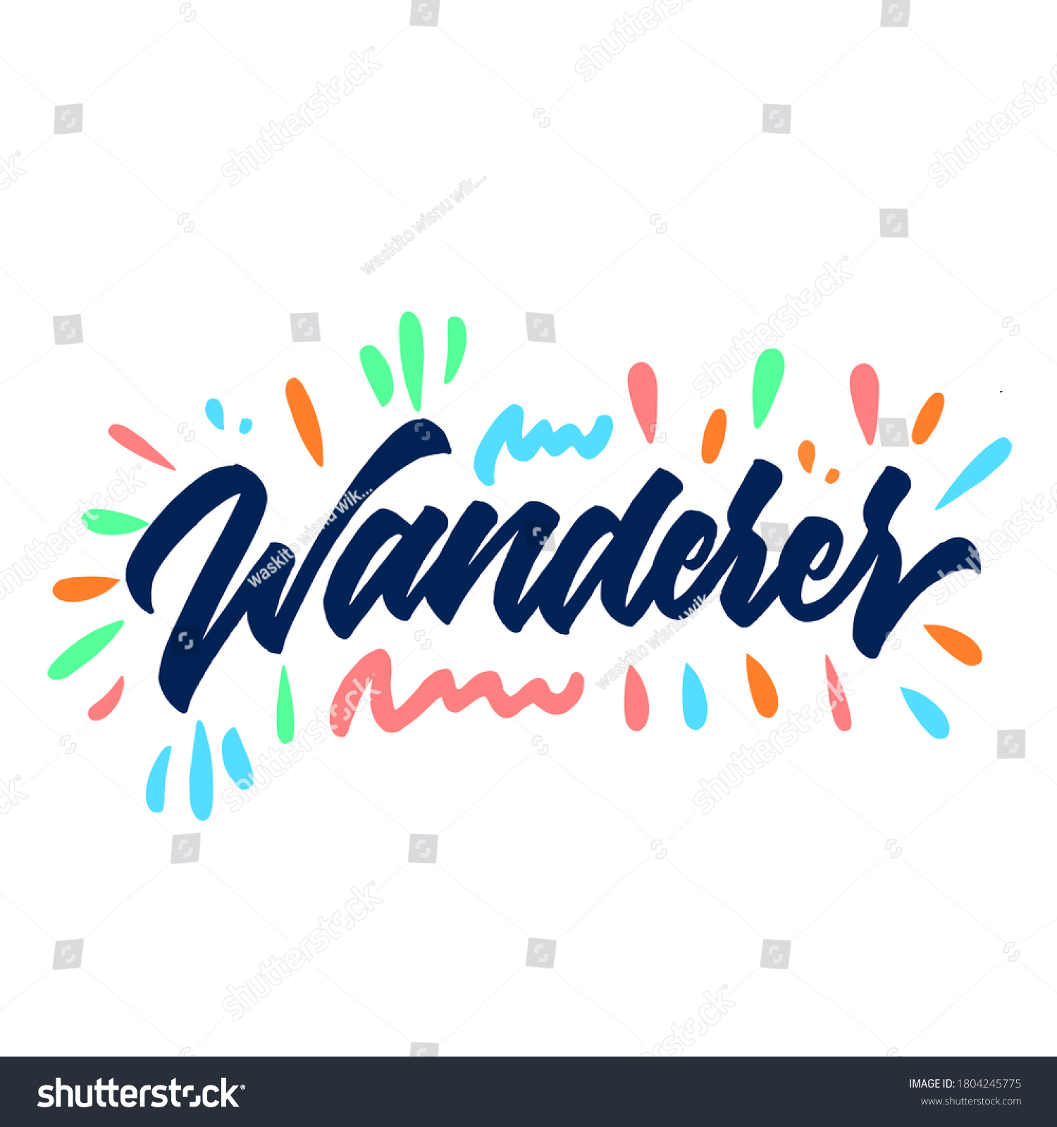 Wanderer Hand Drawn Type Lettering Sticker Stock Vektor Royaltyfri 1804245775