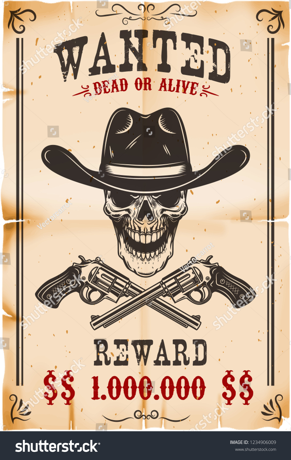 Wanted Poster Template Cowboy Skull Crossed Stock Vector (Royalty Free ...