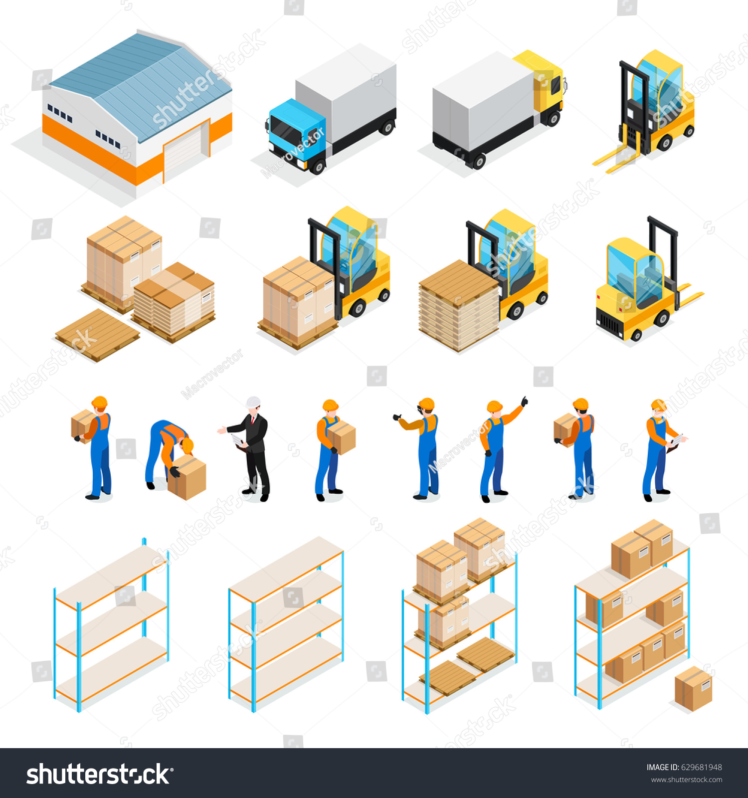 Warehouse Isometric Set Including Manager Workers Stock Vector (Royalty ...