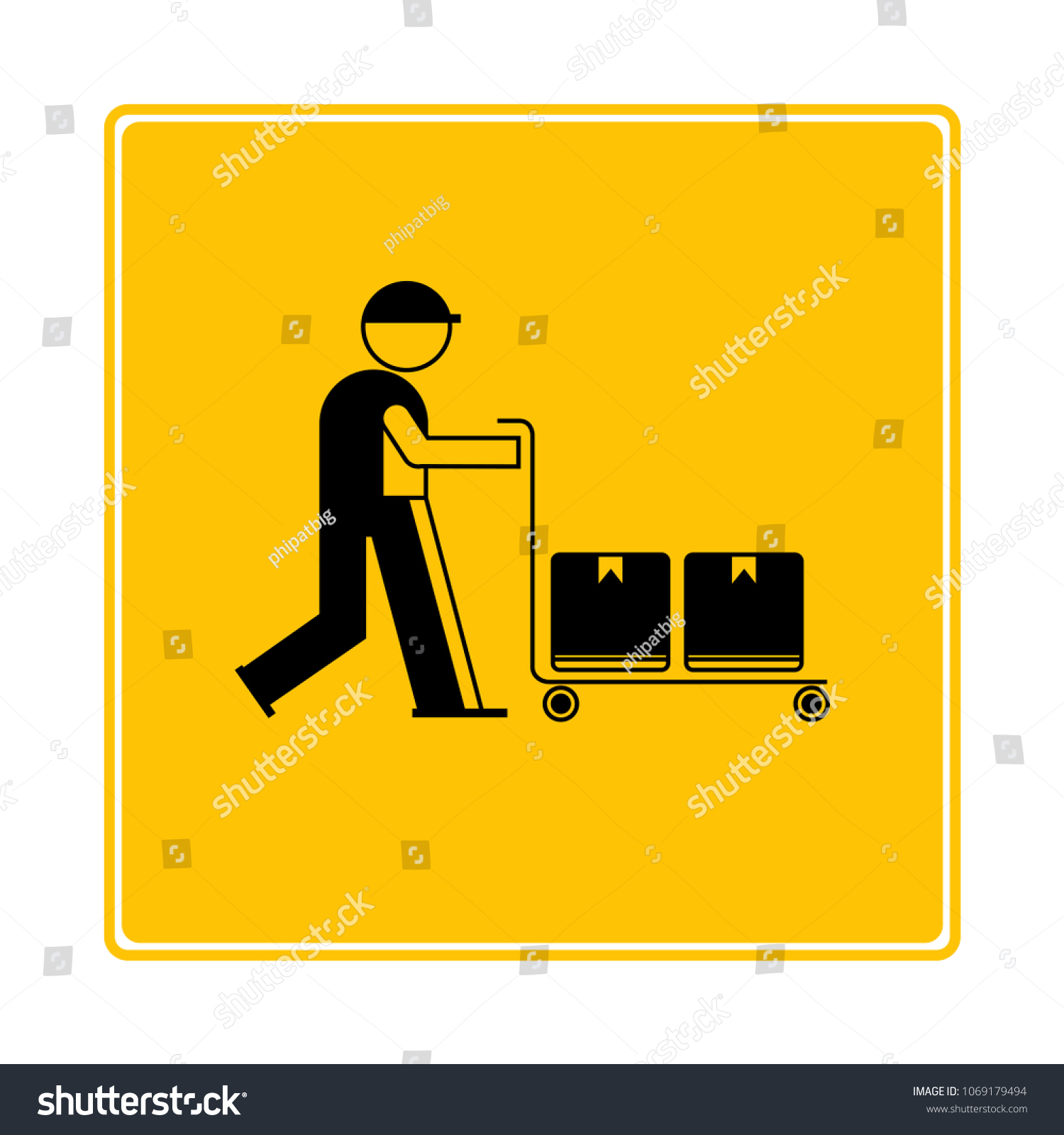 Download Warehouse Worker Trolley Boxes Icon Yellow Stock Vector Royalty Free 1069179494 PSD Mockup Templates