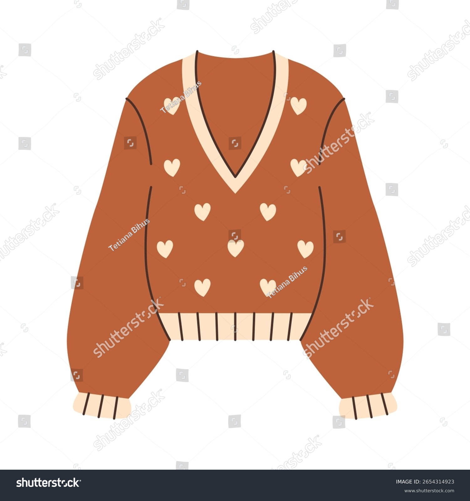 brown sweater with white hearts design clip art preview