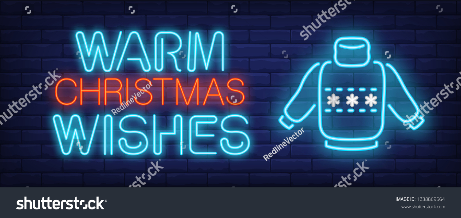 Warm Christmas Wishes Neon Sign Glowing Stock Vector (Royalty Free