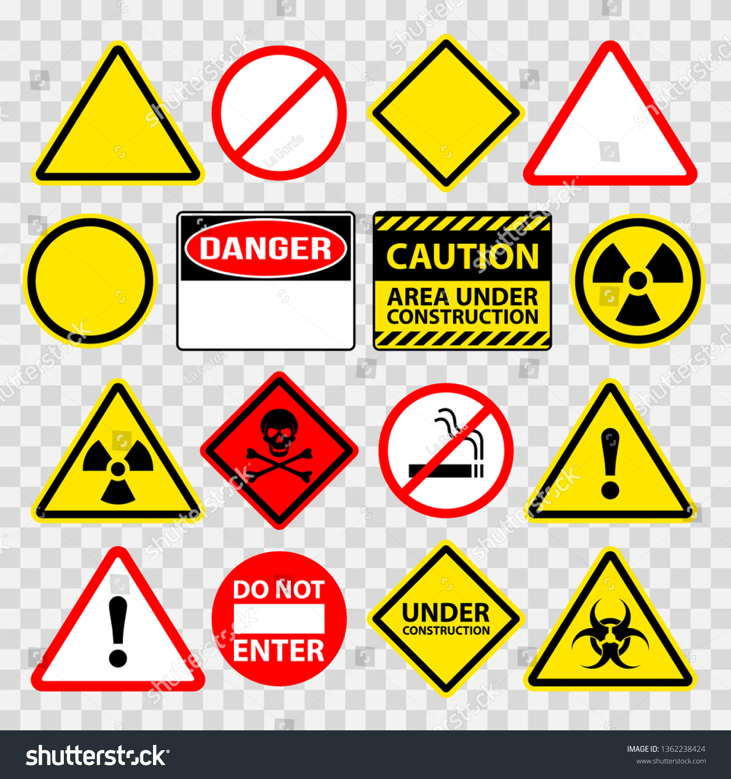 Warning Danger Under Construction Sings Icons Stock Vector (Royalty