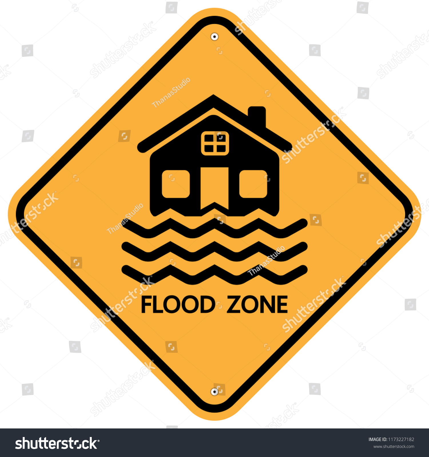 Warning Flood Zone Signflood Disaster Isolated Stock Vector (Royalty ...