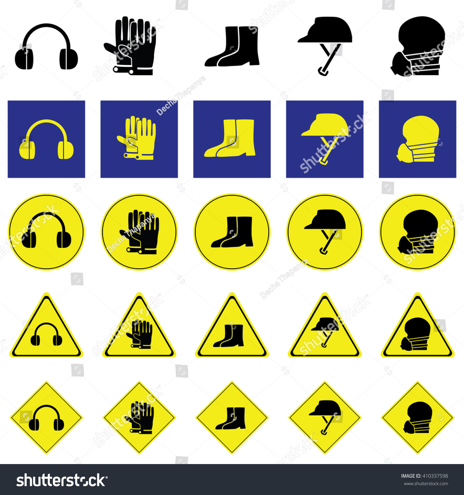 Warning Sign Of Using Ear, Hand, Foot, Head And Face Protection Tools ...