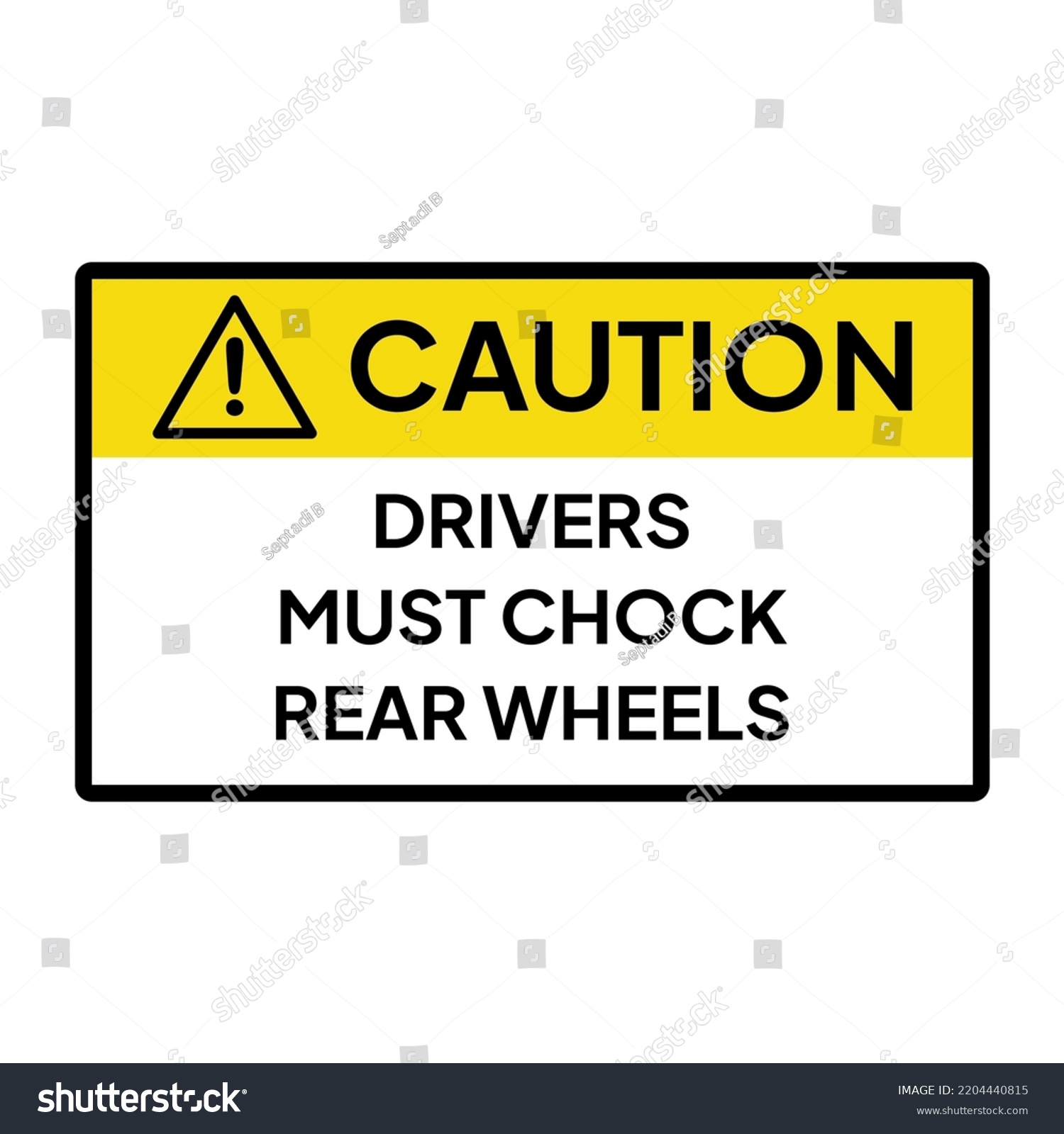 SVG of Warning sign or label for industrial.  Caution or notice for drivers must chock rear wheels. svg