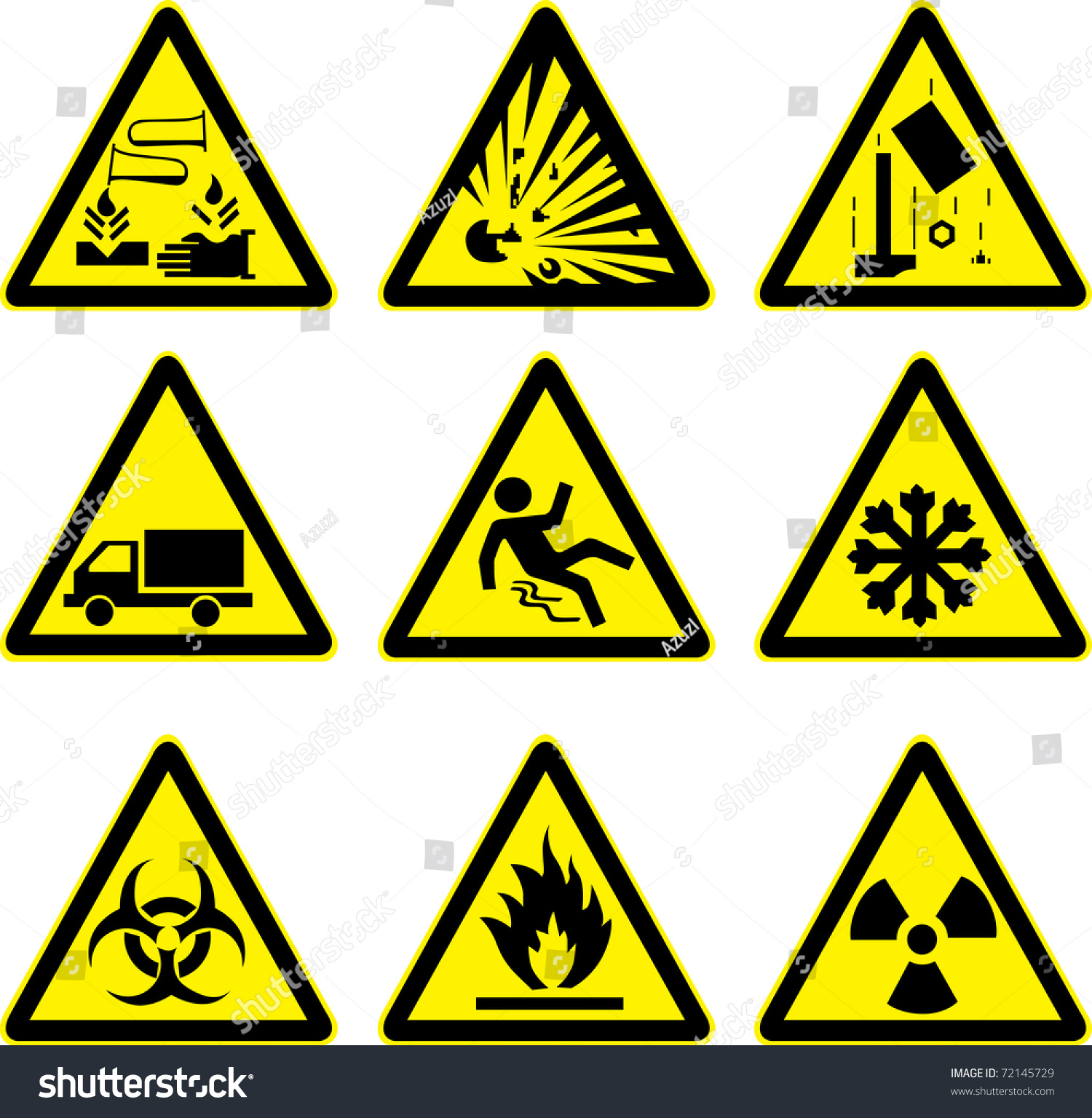 Warning Signs Set Explosive Acid Slippery Stock Vector 72145729 ...