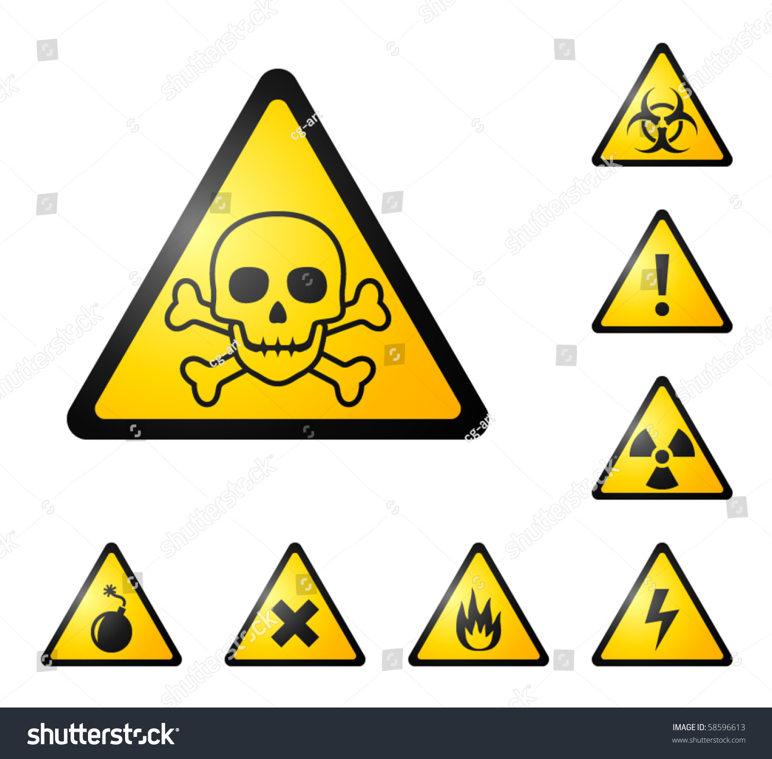 Warning Signs Symbols Danger Poison Skull Crossbones Bio Hazard
