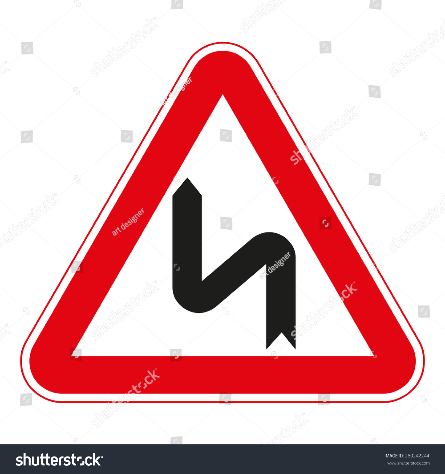 Warning Traffic Signs Double Bend Stock Vector (Royalty Free) 260242244